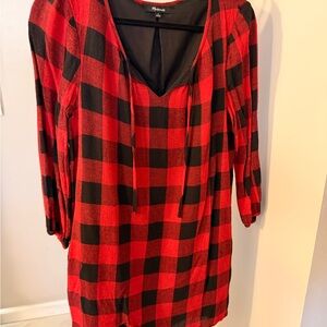 Madewell Red and Black Checkered Tunic